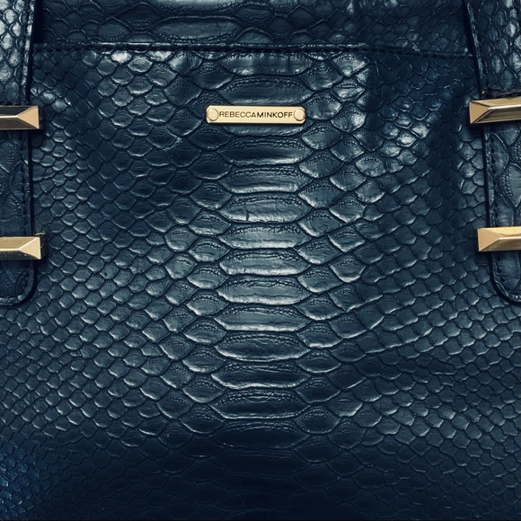 REBECCA MINKOFF Python Embossed Tote Bag, Navy - Picture 2 of 8